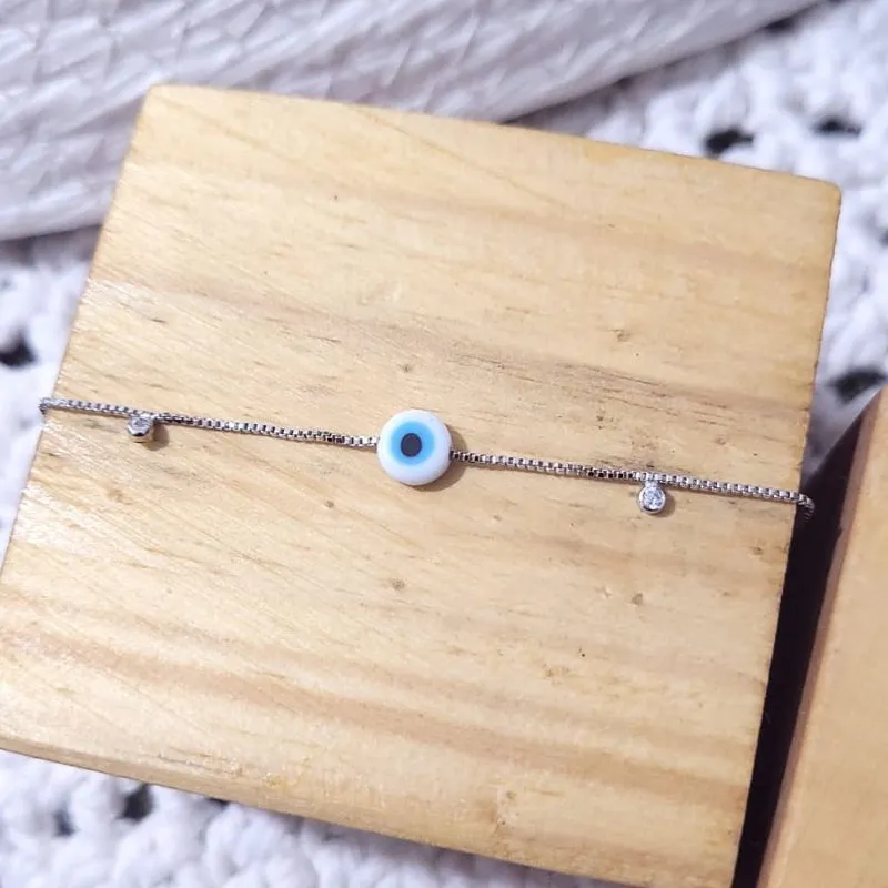 pulseira rodio olho grego com pontos de luz