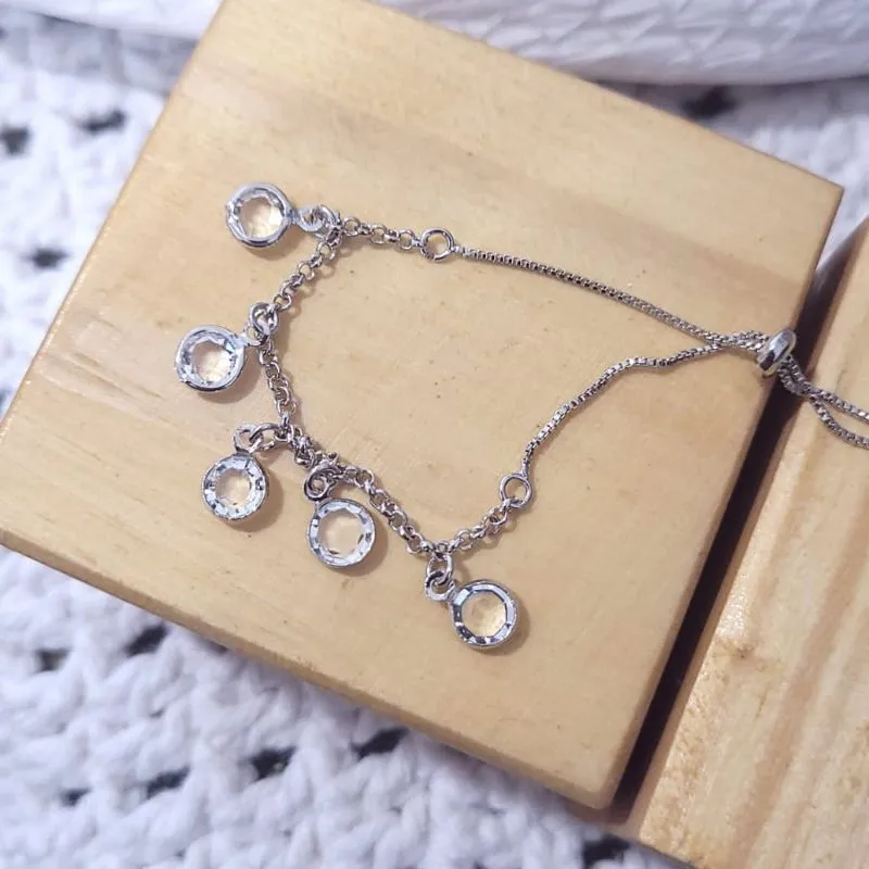 pulseira rodio pedras cristais penduradas