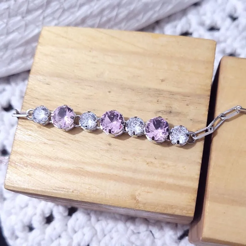 pulseira rodio cartier pedra cristal e rosa claro