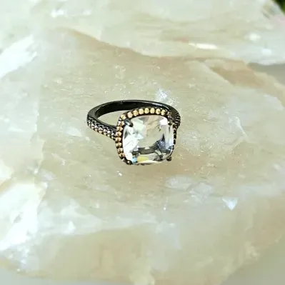 anel ródio negro cristal quadrado volta zircônias morganita