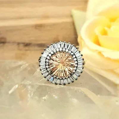 anel ródio negro cristal redondo morganita com volta zircônias e canutos
