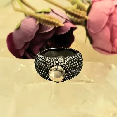 anel ródio negro cristal redondo morganite todo cravejado zircônias