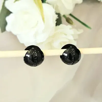 brinco ródio negro argola executiva bolinha lisa com filete zircônias negras