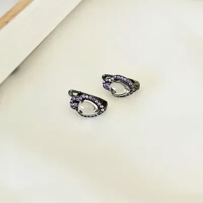 brinco rodio negro argola gota cristal volta cravejada de zirconias roxas