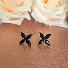 brinco rodio negro flor 4 navetes pretos