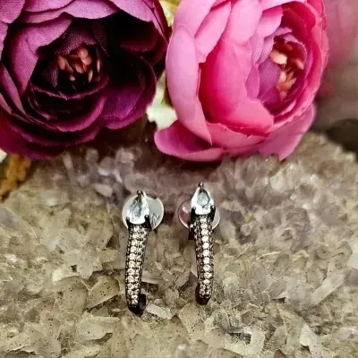 brinco rodio negro gota cristal com fila volta orelha zircônias alaranjadas