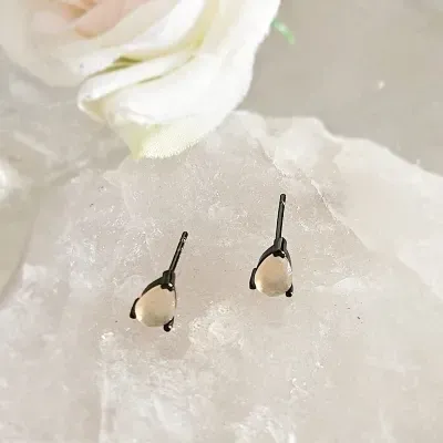 brinco ródio negro gota cristal nude opaco