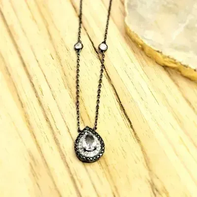 colar rodio negro gota ametista com volta canutos cristal e zircônias negras
