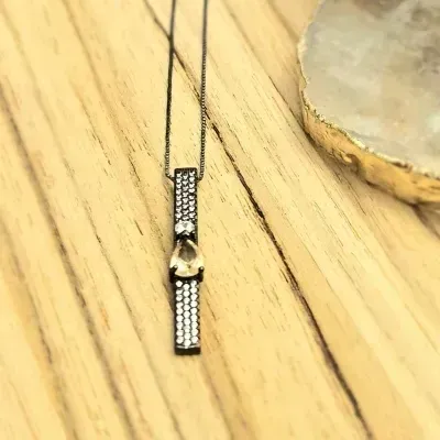 colar ródio negro palito cravejado zircônias com meio gota morganita