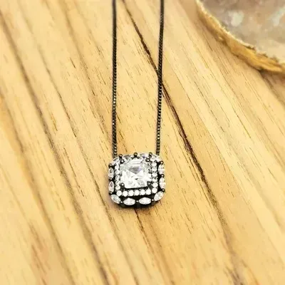colar rodio negro quadrado cristal com volta zircônias e navetes