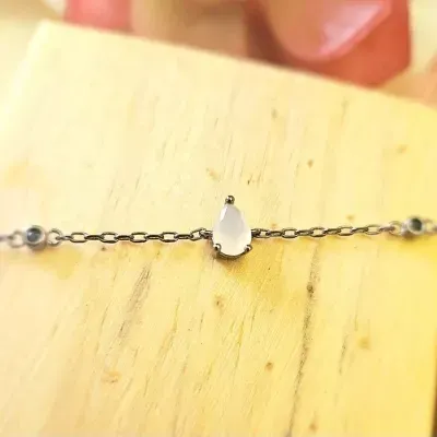 pulseira ródio negro corrente gota nude