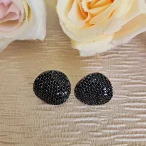brinco rodio negro circulo curvo grande todo cravejado zirconias negras