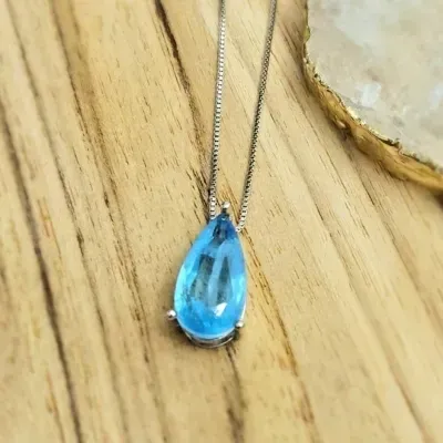 colar rodio gota agua marinha