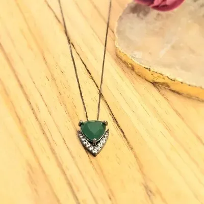 colar rodio negro triangulo cristal verde com v zirconias