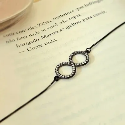 pulseira rodio negro infinito grande vazado cravejado