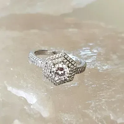 anel rodio hexagono 2 filas zirconias