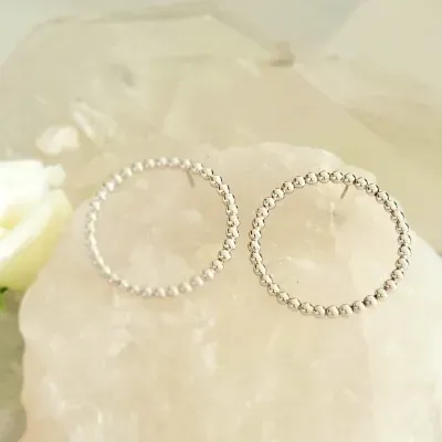 brinco ródio argola frontal volta bolinhas lisas