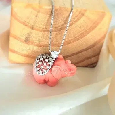 colar rodio baquelite elefante coral