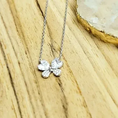 colar rodio borboleta metade cristal metade zirconias