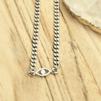 colar rodio choker malha gourmet com olho grego