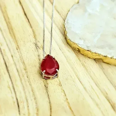 colar ródio gota vermelha