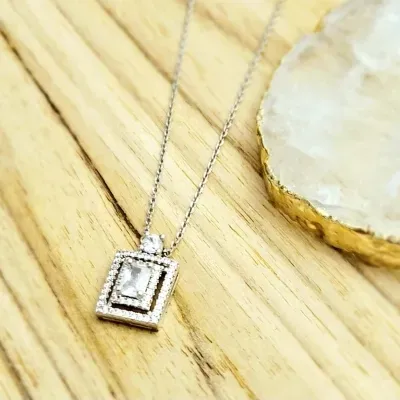 colar rodio retangulo cristal com 2 voltas zirconias e 1 zirconia em cima