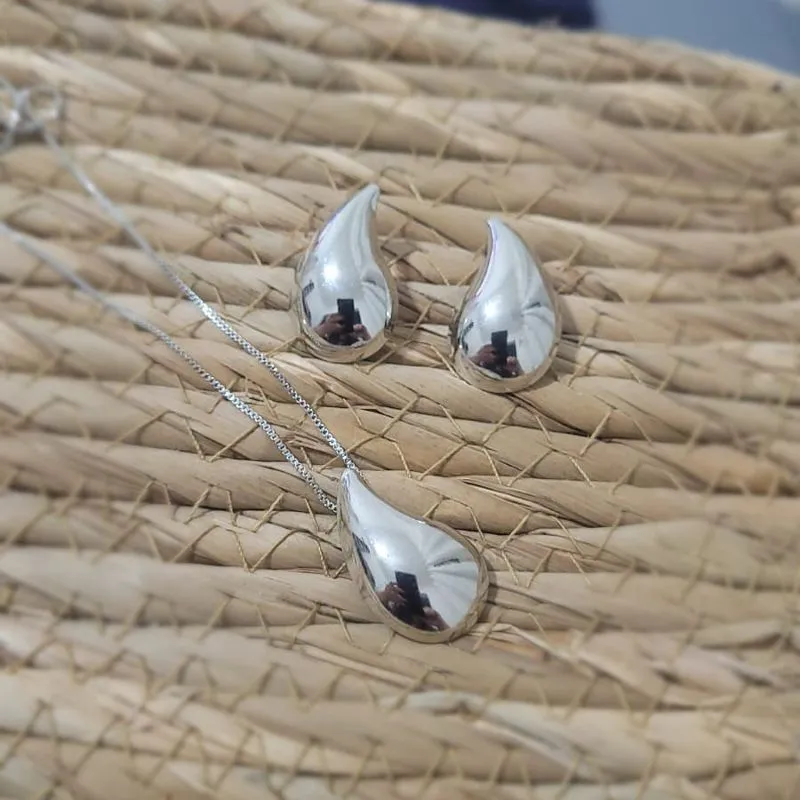conjunto rodio gota abaulada lisa