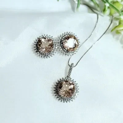 conjunto rodio redondo morganita volta zirconias