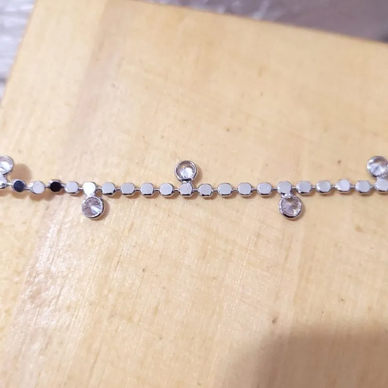 pulseira rodio bolinha chapada com pontos de luz